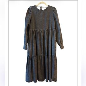 Idem Ditto  Gray Washed Cottagecore Prairie Western MIDI Dress w/ Pockets M